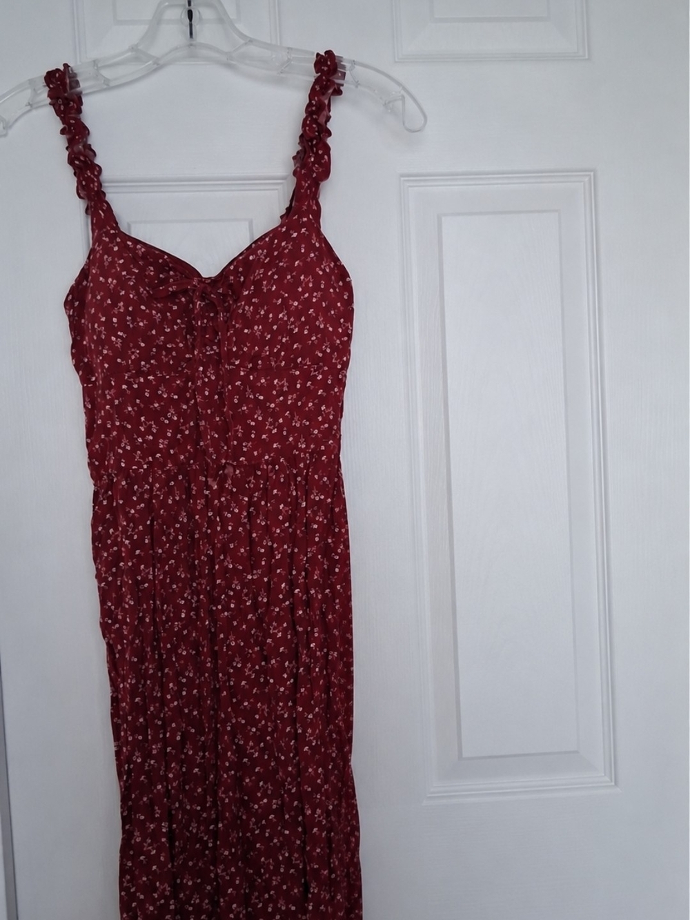 AUW Red Floral Maxi Dress with Ruffled Straps